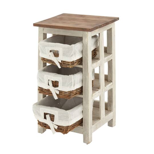 29" White Farmhouse Rattan Storage Unit